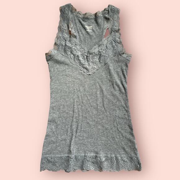 Y2K Tank Top Womens Small Gray Camisole Babydoll Cotton Lace V Neck Mossimo - Picture 1 of 3